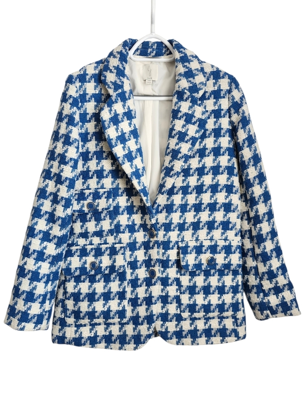 Joie Blue and White Houndstooth Blazer Jacket